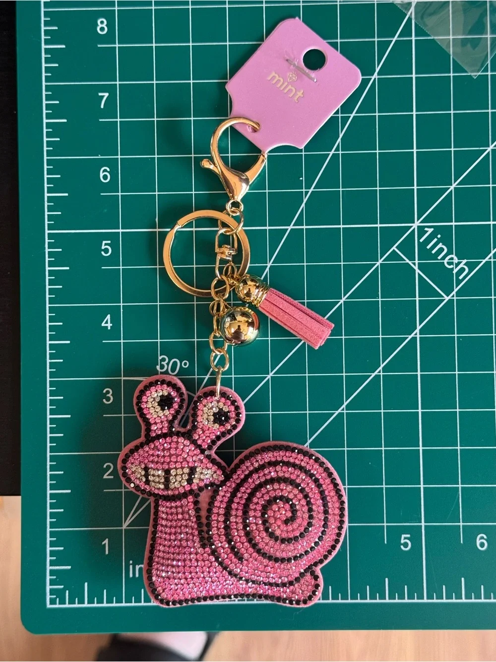 NWT Mint Blue Rhinestone Snail Kawaii Keychain Tassel Charm Bag Charm